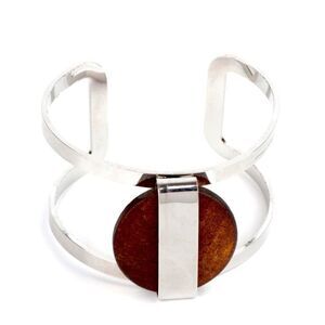 Metal cuff bracelet with wood accent